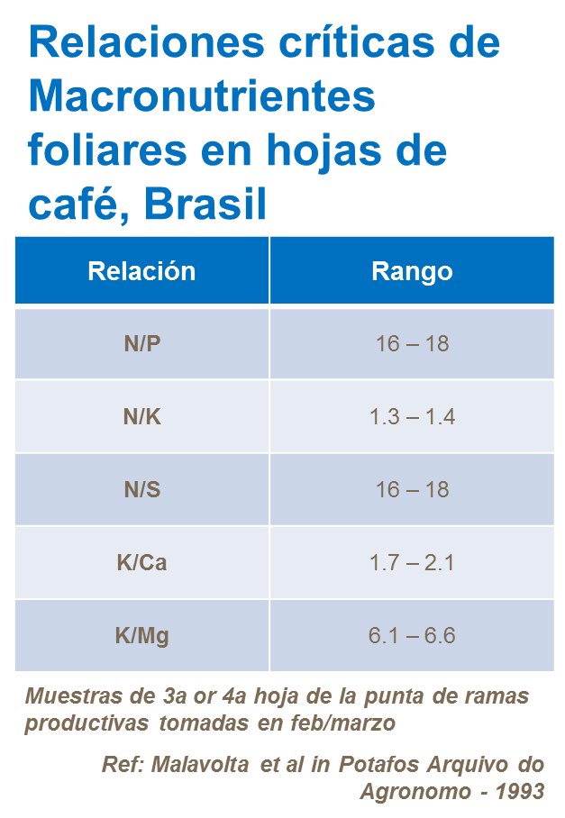 Relaciones críticas de Macronutrientes foliares
